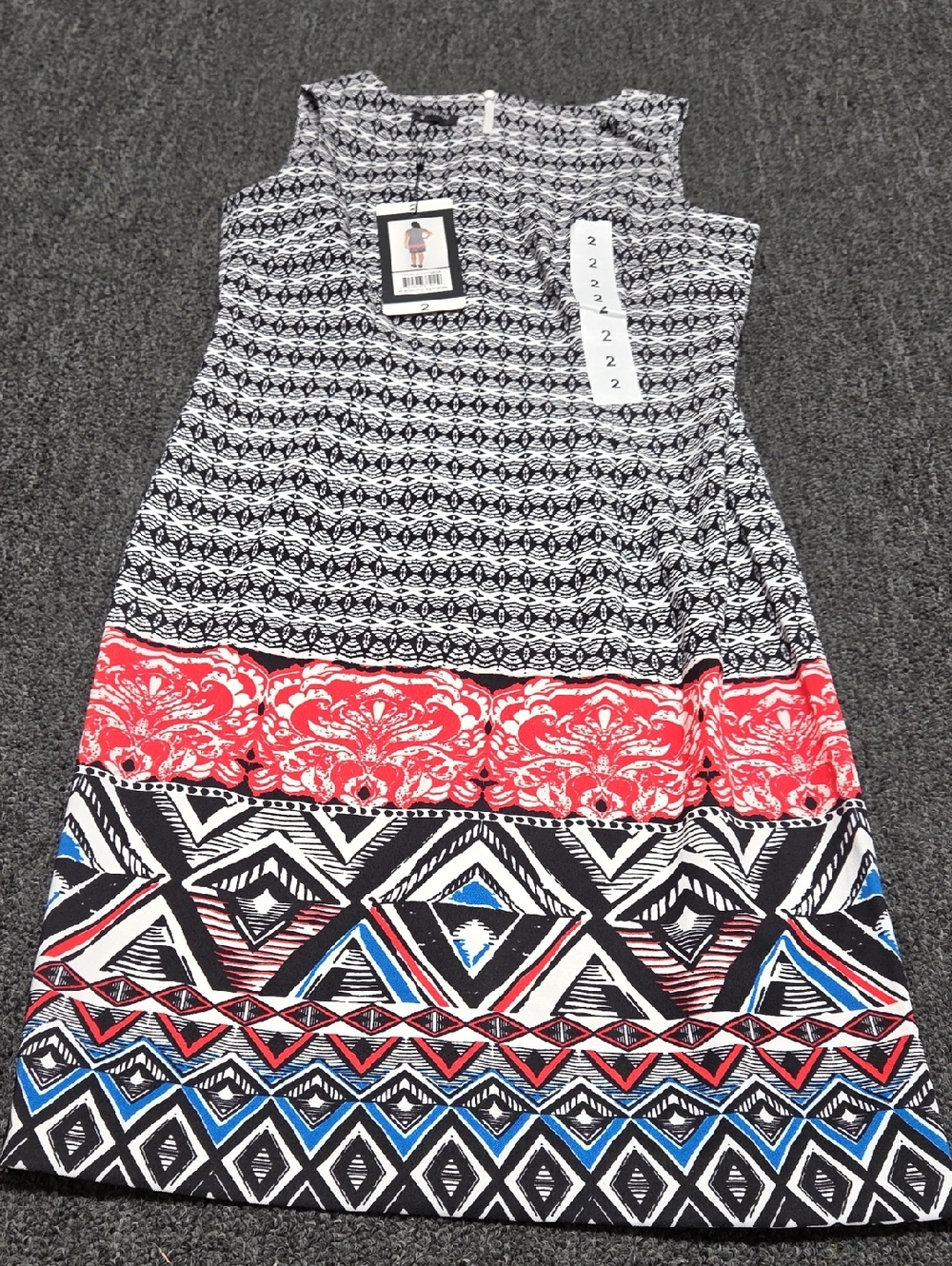 (#1) Mario Serrani Black White Red Blue Patterned Sleeveless Dress
